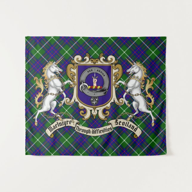 MacIntyre Clan Badge & Unicorns w/Tartan Tapestry (Front (Horizontal))