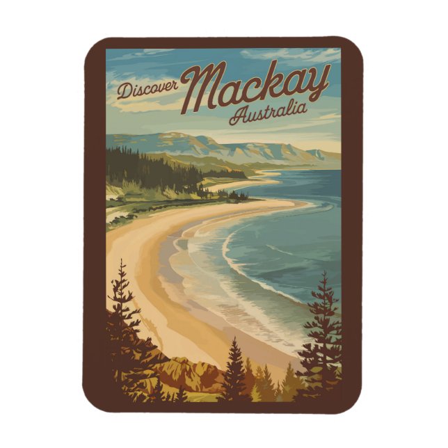 Mackay Australia Illustration Travel Art Vintage Magnet (Vertical)