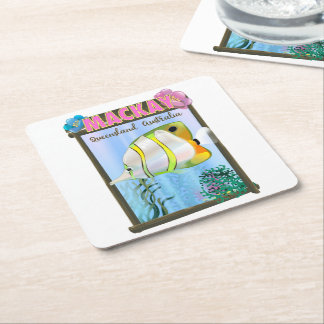 Mackay Australia Tropical travel poster Square Paper Coaster