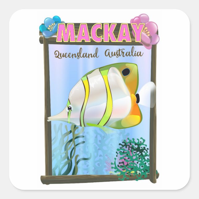 Mackay Australia Tropical travel poster Square Sticker (Front)