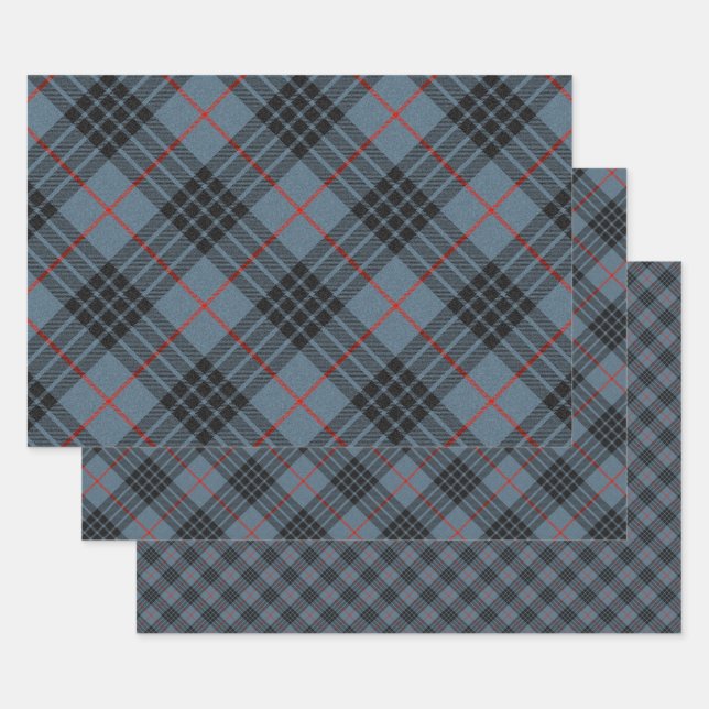 MacKay Blue Tartan Plaid Pattern Wrapping Paper Sheet (Set)