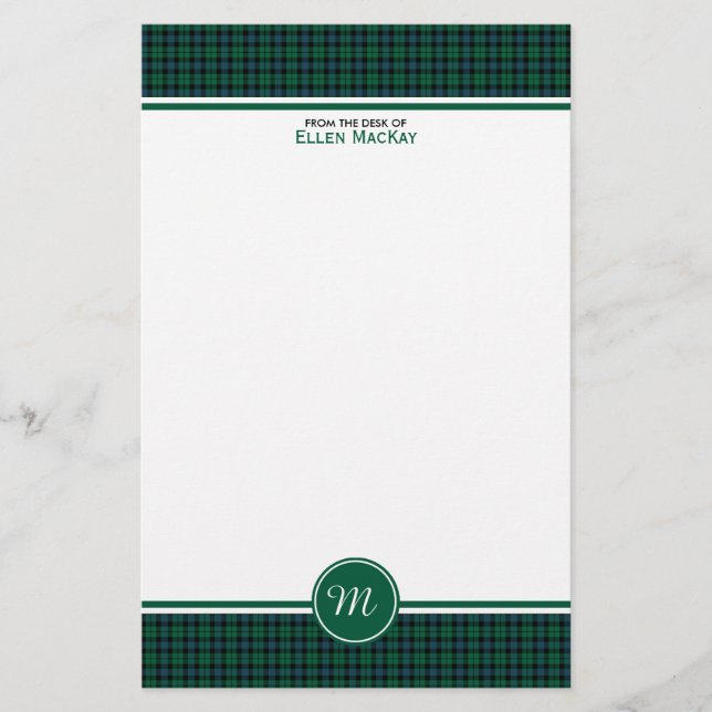 MacKay Clan Tartan Green Scottish Plaid Monogram Stationery (Front)