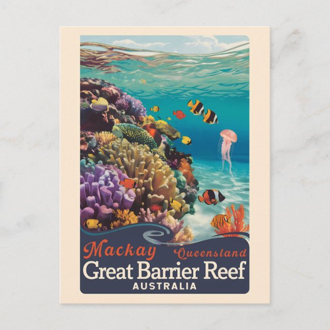 Mackay Great Barrier Reef Travel Art Vintage Postcard (Front)