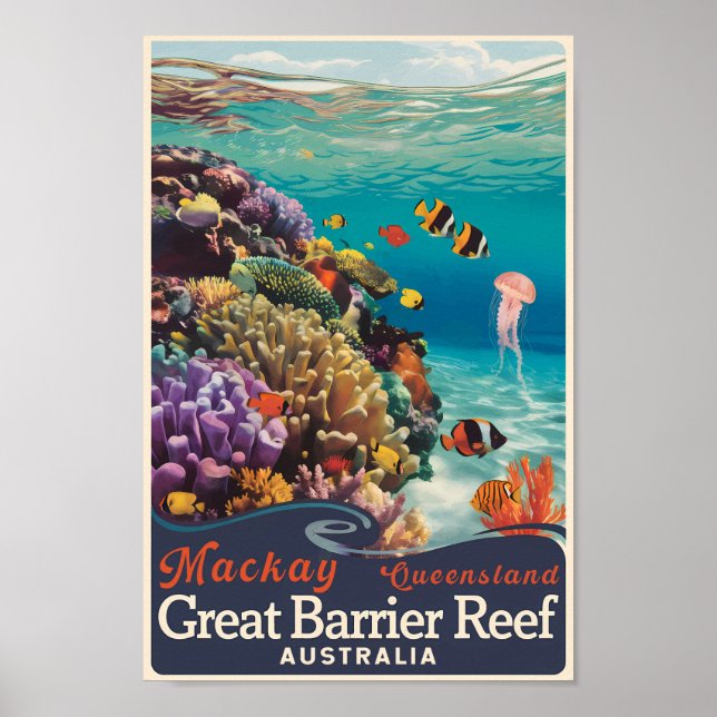 Mackay Great Barrier Reef Travel Art Vintage Poster (Front)