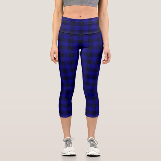 MacKay tartan blue black plaid Capri Leggings (Front)