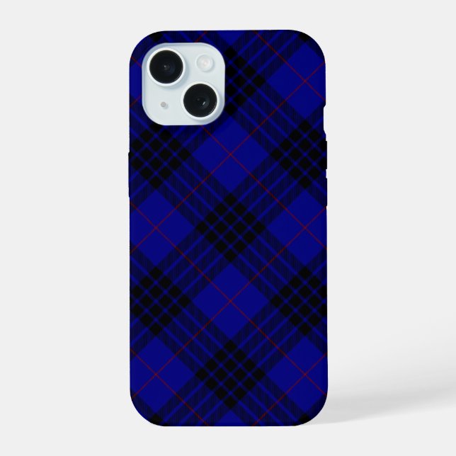 MacKay tartan blue black plaid iPhone 15 Case (Back)