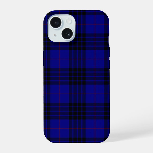 MacKay tartan blue black plaid iPhone 15 Case (Back)