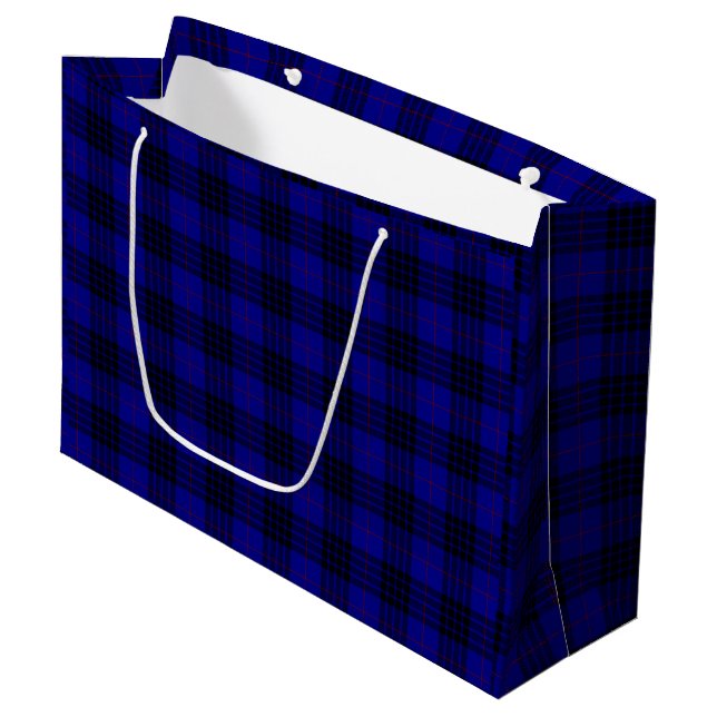 MacKay tartan blue black plaid Large Gift Bag (Front Angled)
