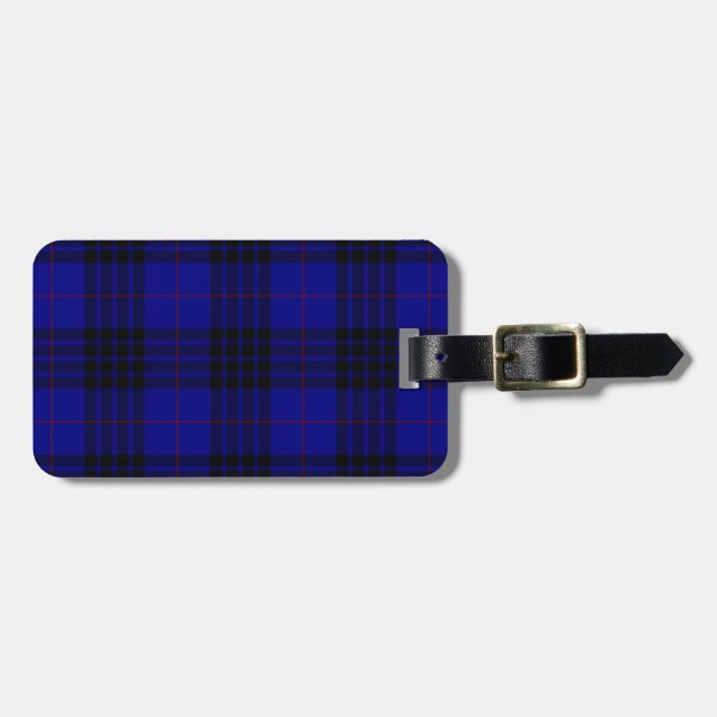 MacKay tartan blue black plaid Luggage Tag (Front Horizontal)