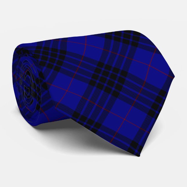 MacKay tartan blue black plaid Tie (Rolled)
