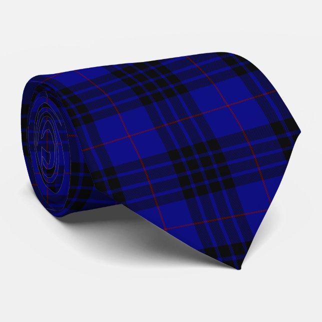 MacKay tartan blue black plaid Tie (Rolled)