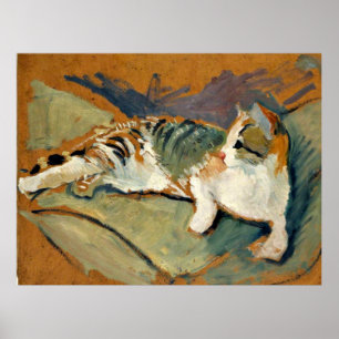 Macke - Cat on the Green Pillow Poster