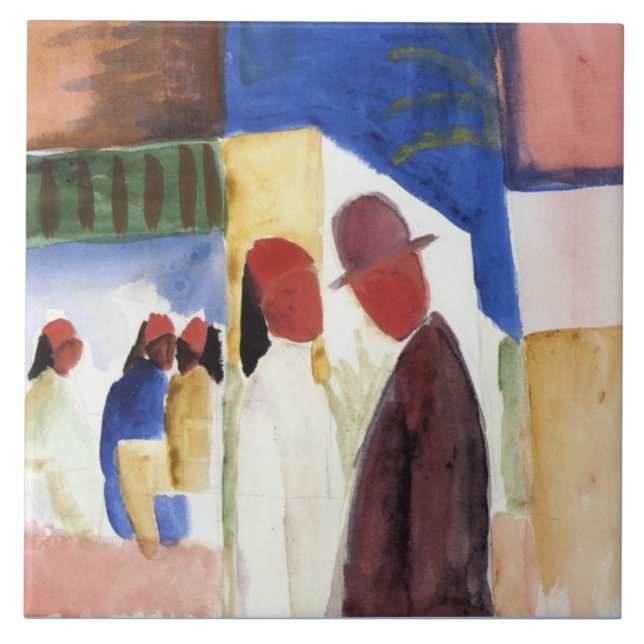 Macke - On the Street, watercolor painting,  Tile (Front)