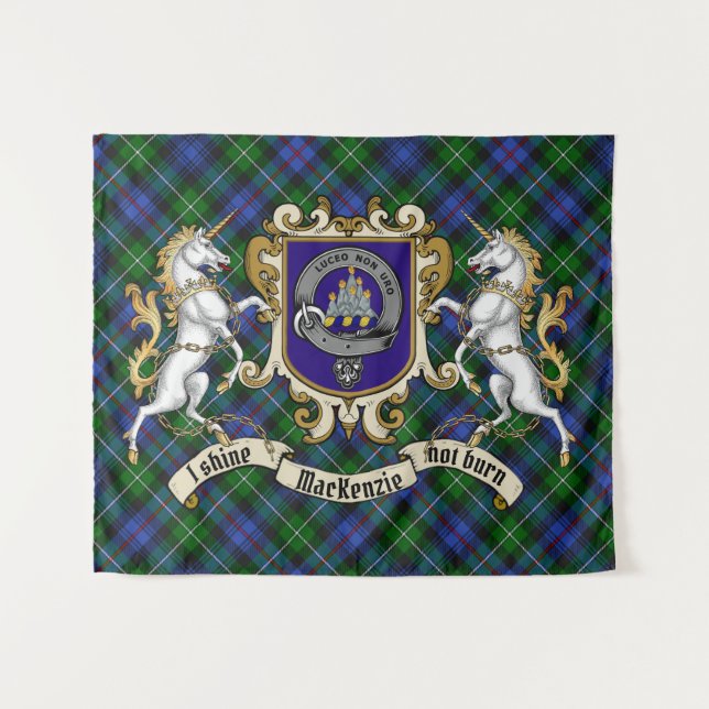 MacKenzie Clan Badge & Unicorns w/Tartan  Tapestry (Front (Horizontal))