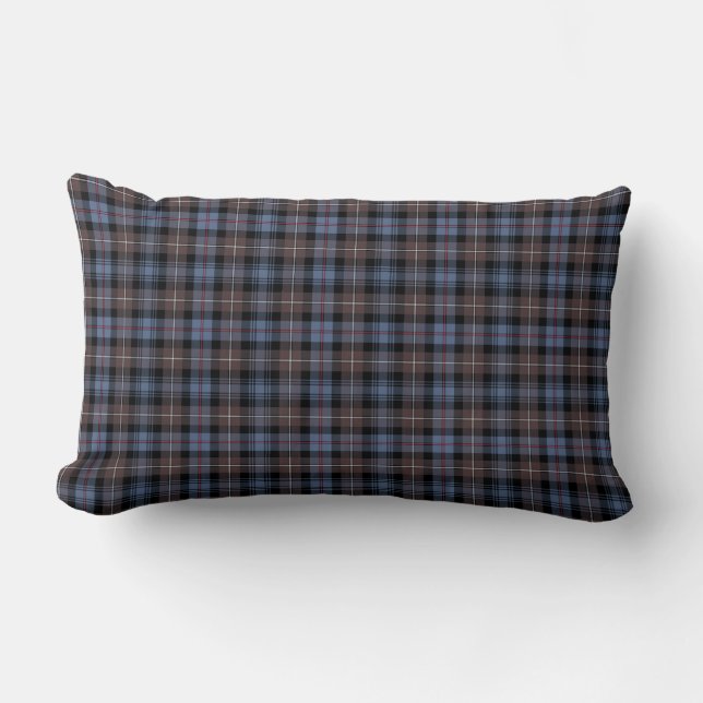 Mackenzie Clan Blue and Brown Scottish Tartan Lumbar Cushion (Front)
