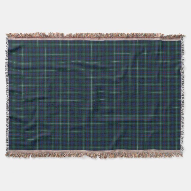 Mackenzie Clan Royal Blue and Forest Green Tartan Throw Blanket (Front)