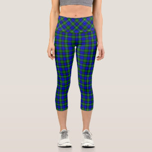 MacKenzie tartan blue green plaid Capri Leggings