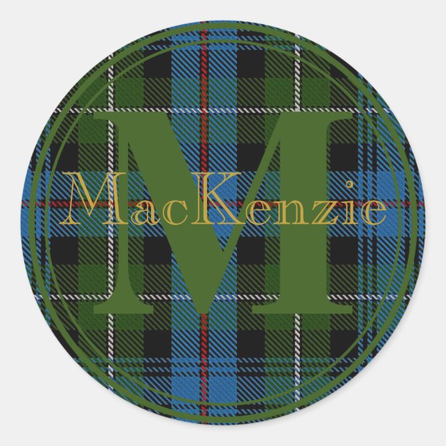 MacKenzie Tartan Gold Name-Initial Sticker Seal (Front)