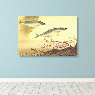 Mackerel Fish in the Ocean, Vintage Japonisme Art Canvas Print
