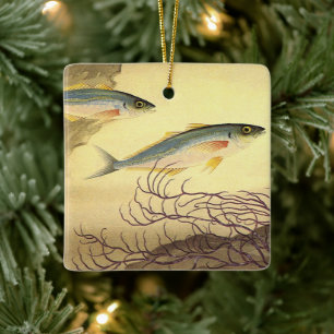 Mackerel Fish in the Ocean, Vintage Japonisme Art Ceramic Ornament