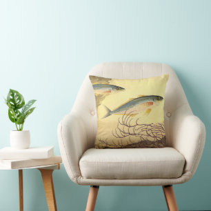 Mackerel Fish in the Ocean, Vintage Japonisme Art Cushion