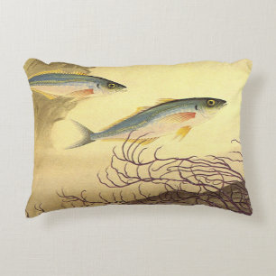 Mackerel Fish in the Ocean, Vintage Japonisme Art Decorative Cushion