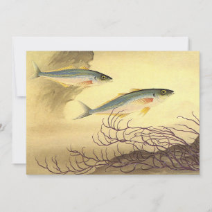 Mackerel Fish in the Ocean, Vintage Japonisme Art Invitation