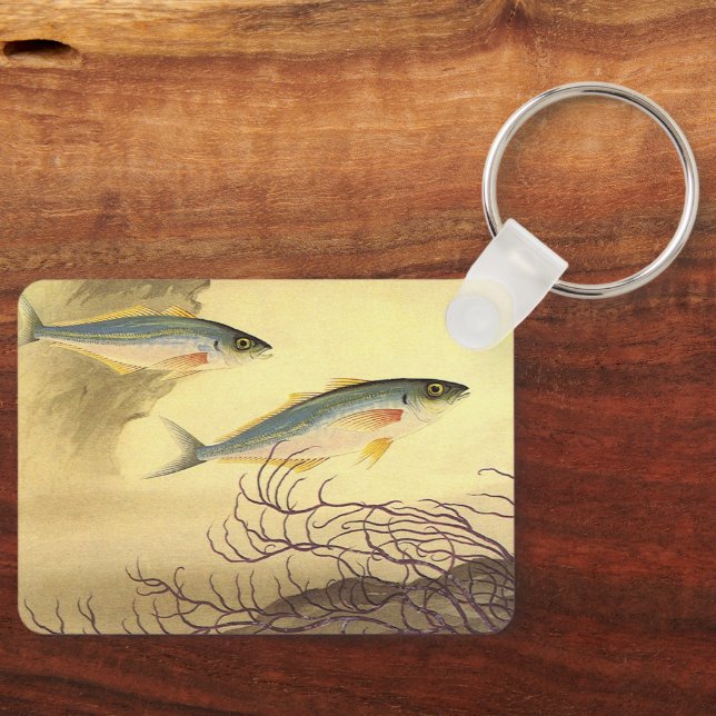 Mackerel Fish in the Ocean, Vintage Japonisme Art Key Ring (Front)