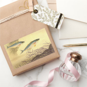 Mackerel Fish in the Ocean, Vintage Japonisme Art Rectangular Sticker