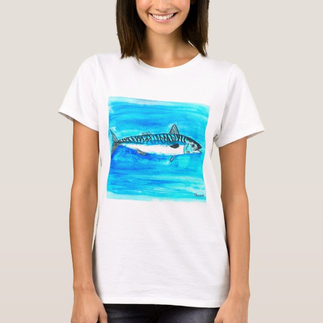 Mackerel fish watercolor ocean under the sea T-Shirt (Front)