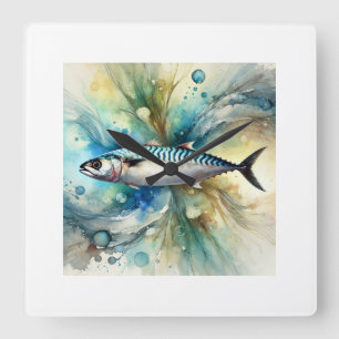 Mackerel in Flowing Colors 251024AREF127 - Waterco Square Wall Clock