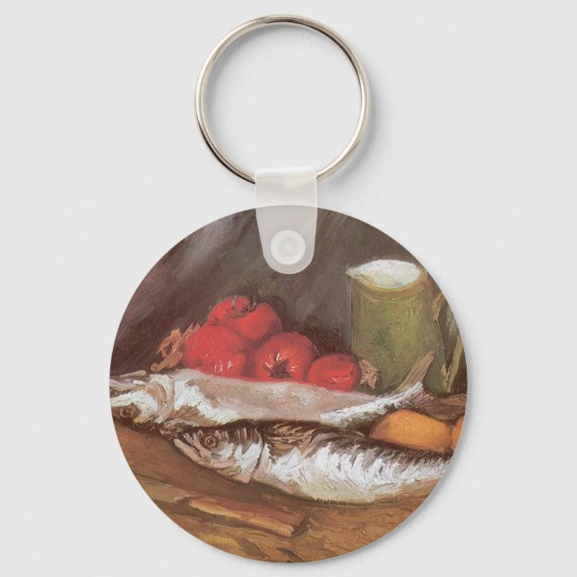 Mackerels, Lemons and Tomatoes by Vincent van Gogh Key Ring (Front)