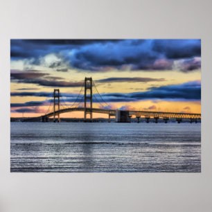 Mackinac Bridge #1155 Blue Poster