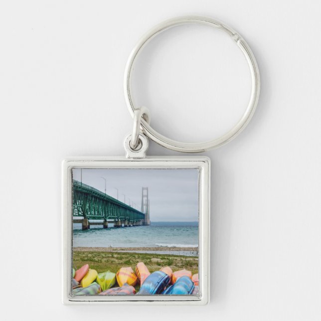 Mackinac Bridge And Canoes Key Ring (Front)