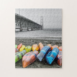 Mackinac Bridge and Canoes Select Colour Jigsaw Puzzle