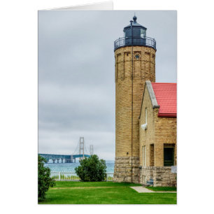 Mackinac Bridge and Lighthouse Greeting Card