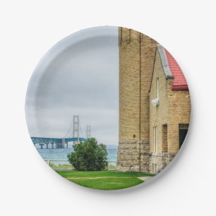 Mackinac Bridge and Lighthouse Paper Plate