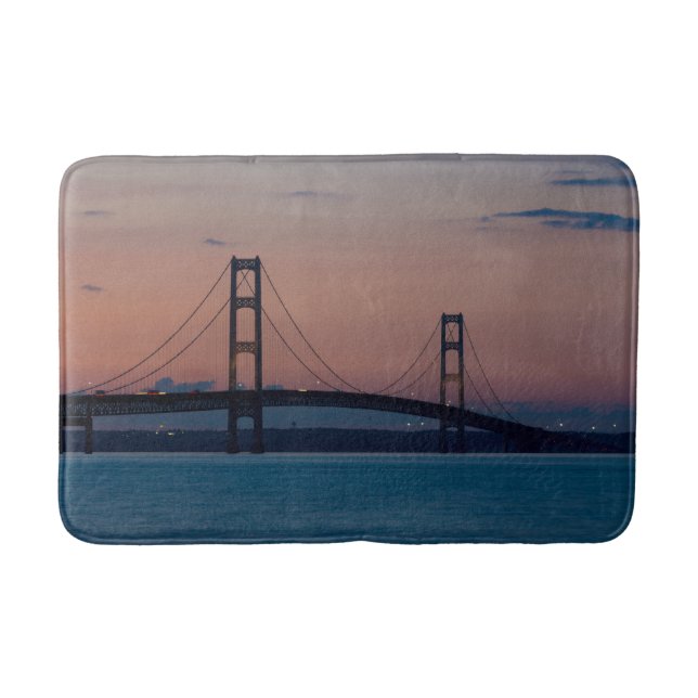 Mackinac Bridge At Dusk Bath Mat (Front)