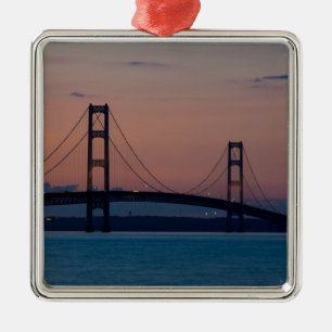 Mackinac Bridge At Dusk Metal Tree Decoration