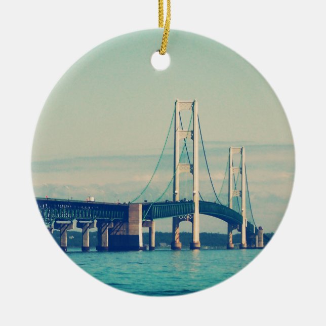 Mackinac Bridge Ceramic Tree Decoration (Front)