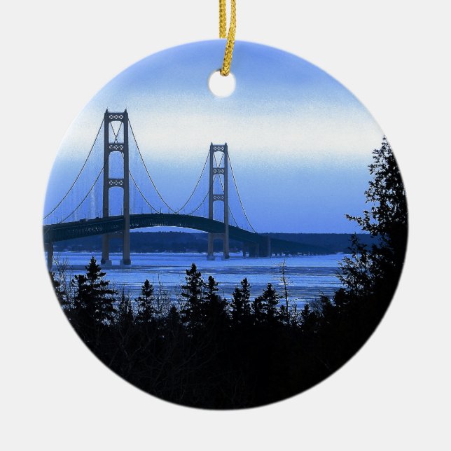 Mackinac Bridge Ceramic Tree Decoration (Front)