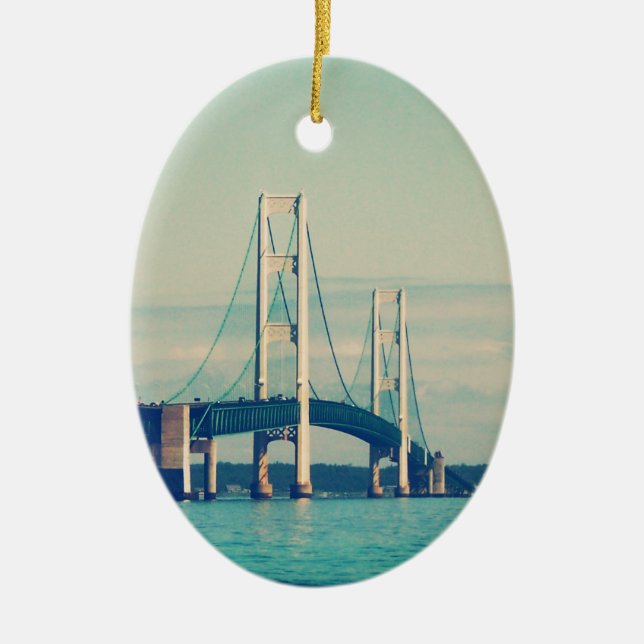 Mackinac Bridge Ceramic Tree Decoration (Front)