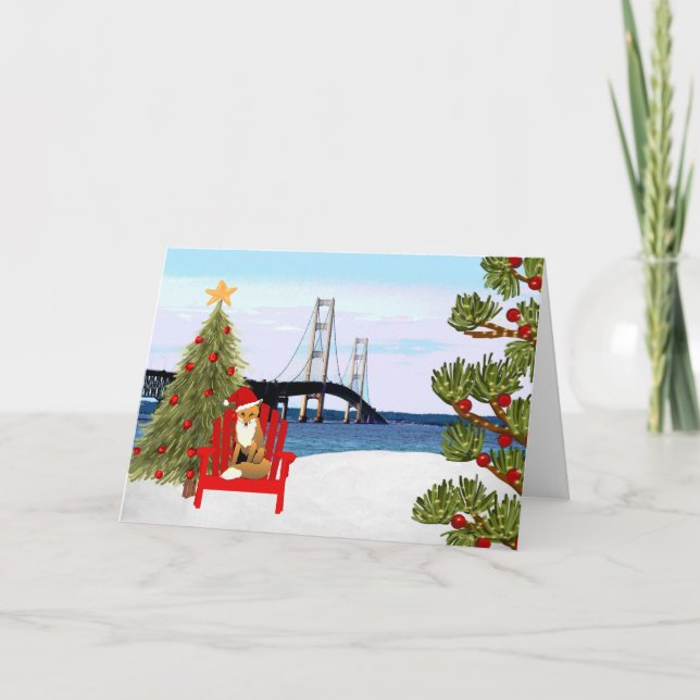 Mackinac Bridge Christmas Card with Beach Chair (Front)