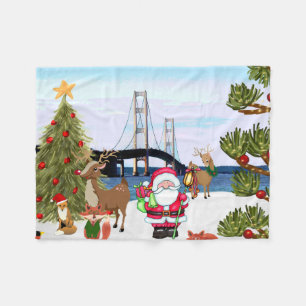 Mackinac Bridge Christmas Fleece Blanket