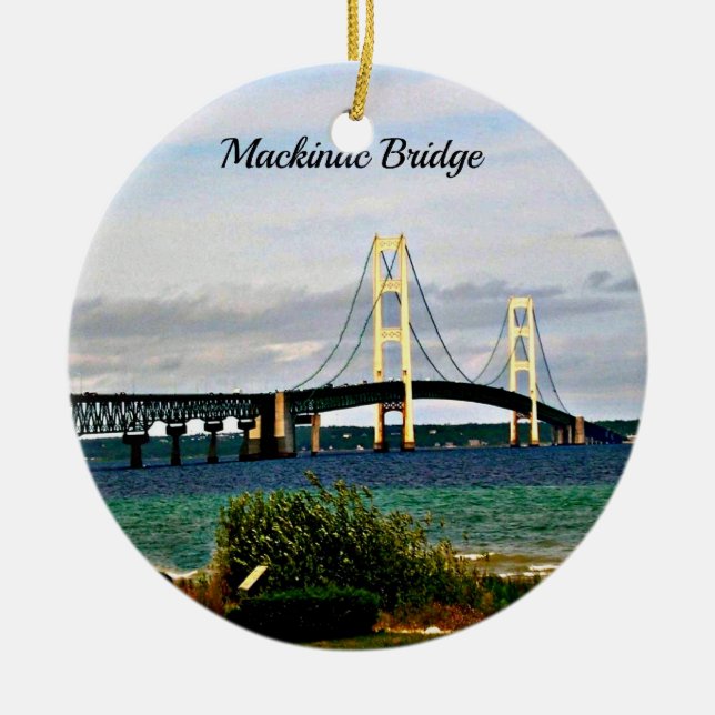 Mackinac Bridge, Mackinac Island Ceramic Tree Decoration (Front)