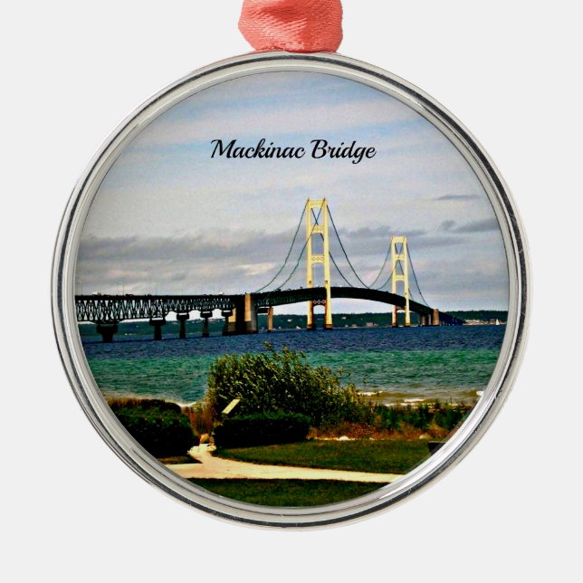Mackinac Bridge, Mackinac Island Metal Tree Decoration (Front)
