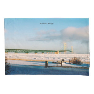 Mackinac Bridge Mackinaw City winter pillow case