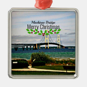 Mackinac Bridge, Merry Christmas, Metal Tree Decoration
