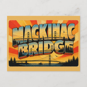 Mackinac Bridge MI Vintage Travel Art Postcard