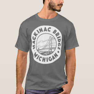 Mackinac Bridge Michigan Circle White T-Shirt